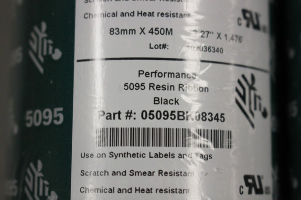 LOT OF 2 NEW ZEBRA PERFORMANCE 5095 BLACK RESIN RIBBONS 05095BK08345 83MM X 450M