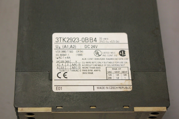 SIEMENS SAFETY CONTACTOR DELAY MODULE 3TK2923-0BB4 24VDC