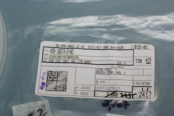 REEL OF 2787 muRata 10UF 10V X7R 0805 CERAMIC CAPACITORS GCM21BR71A106KE22L