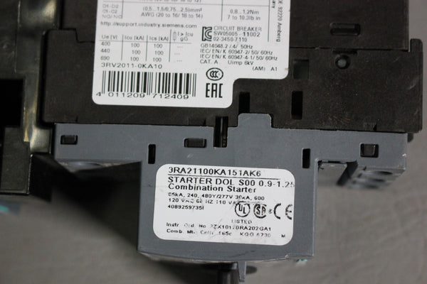 Unused SIEMENS COMBINATION STARTER  3RA21100KA151AK6