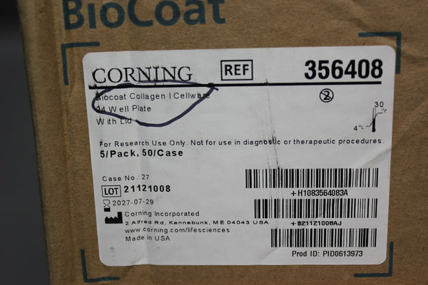 NEW BOX 250 CORNING BIOCOAT COLLAGEN COATED WELL PLATES WITH LIDS 356408