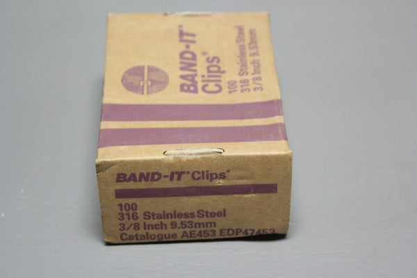 NEW BOX OF 100 BAND-IT 316 STAINLESS STEEL CLIPS 3/8" 9.53mm AE453