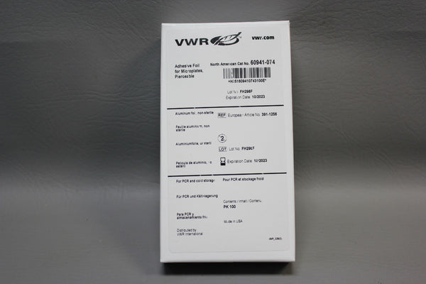 NEW BOX OF 100 VWR PIERCEABLE ADHESIVE FOIL SHEETS FOR MICROPLATES 60941-074 EXP