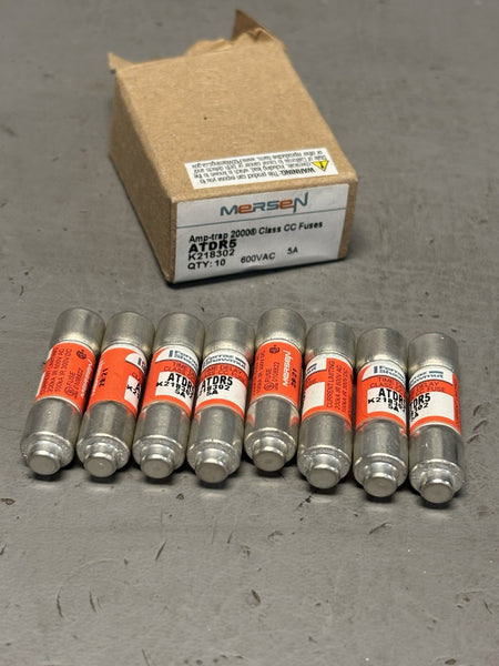 8 AMP TRAP ATDR5 FUSES, 5A 600V, CLASS CC, CURRENT LIMITING, TIME DELAY