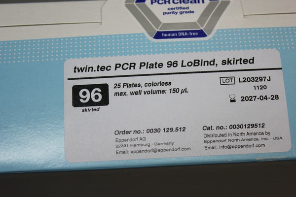NEW BOX EPPENDORF 150uL 96 WELL SEMI-SKIRTED PCR PLATES 25 PLATES 0030129512