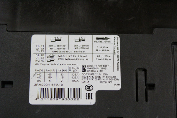 SIEMENS SIRIUS 3RV2031-4EA10 MOTOR STARTER CIRCUIT BREAKER
