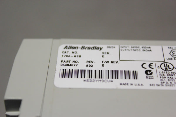 UNUSED ALLEN-BRADLEY REMOTE I/O ADAPTER 1794-ASB SER E