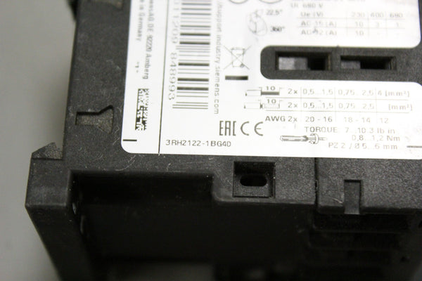 SIEMENS 3RH2122-1BG40 CONTACTOR RELAY