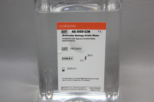 NEW 1L BOTTLE OF CORNING MOLECULAR BIOLOGY GRADE WATER 46-000-CM