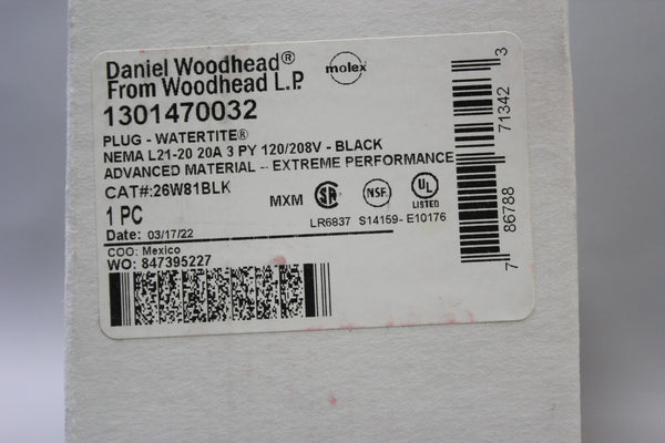 NEW WOODHEAD/MOLEX WATERTITE PLUG 26W81BLK