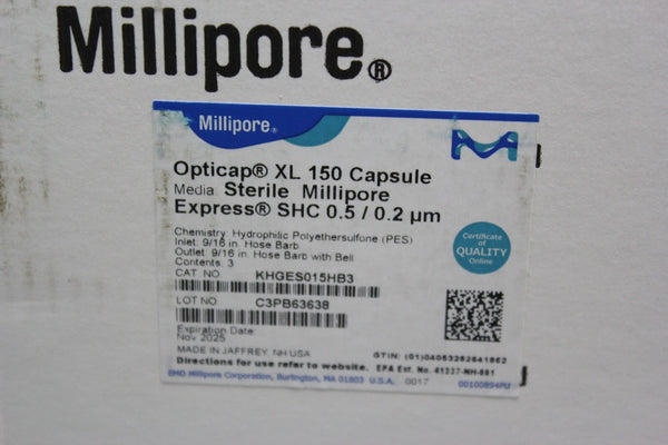 NEW BOX OF 3 MILLIPORE OPTICAP XL 150 CAPSULE (STERILE) KHGES015HB3