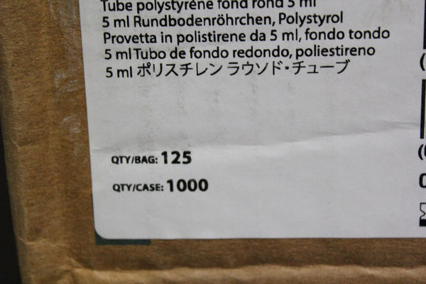 NEW CASE OF 500 FALCON 14mL POLYSTYRENE ROUND BOTTOM TEST TUBE 17x100mm 352059
