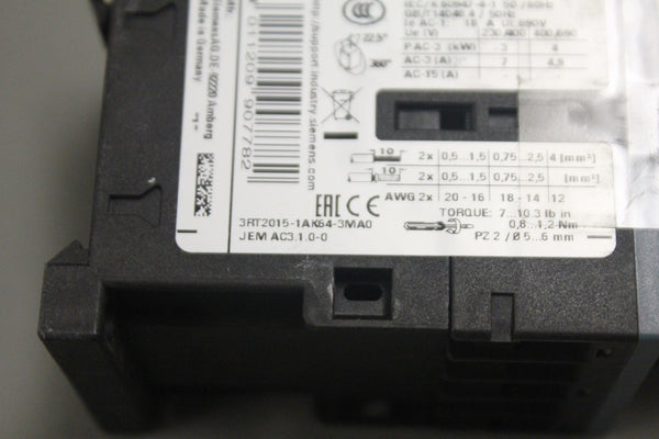 SIEMENS 3RT2015-1AK64-3MA0 CONTACTOR