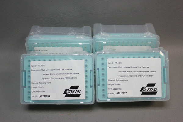 LOT OF 4 CRYSTAL 10 UL UNIVERSAL PIPETTE TIPS GAMMA 32MM