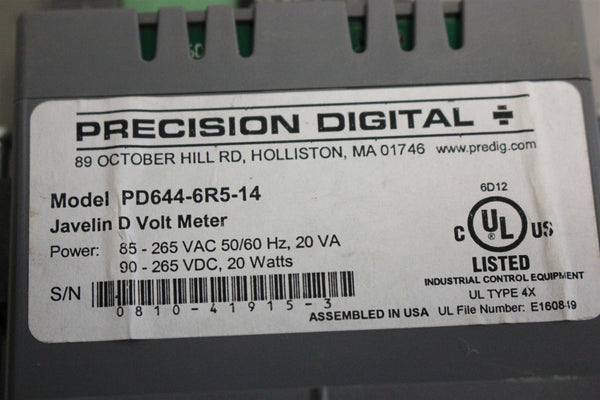 PRECISION DIGITAL JAVELIN D VOLT METER PD644-6R5-14