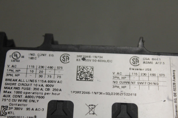 SIEMENS 3RT2046-1NF34 POWER CONTACTOR