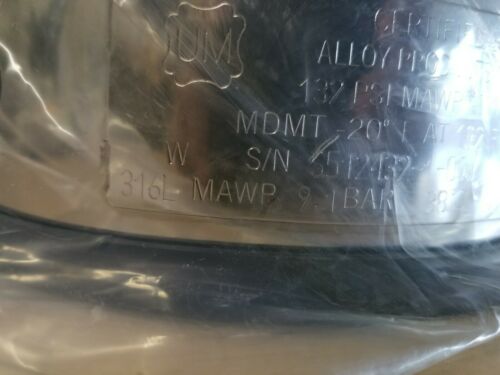 New Alloy Products 316L Stainless Steel Pressure Vessel 132psi MAWP @100°F