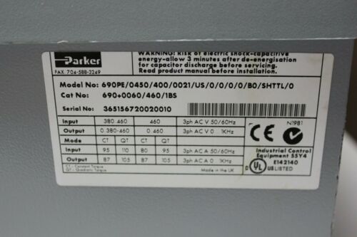 Parker 690+ Integrator 60HP AC Drive 690PE/0450/400/0021/US/0/0/0/0/B0/SHTTL/0