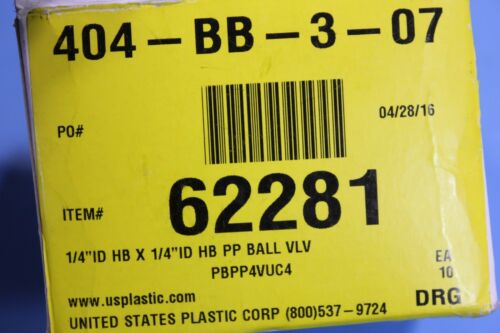 Parker Polypropylene Ball Valve PBPP4VUC4 Barb To Barb 1/4" ID Tube