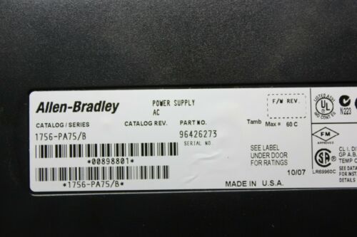 Allen Bradley 13 Slot PLC Chassis & Power Supply 1756-PA75/B A13 B Controllogix
