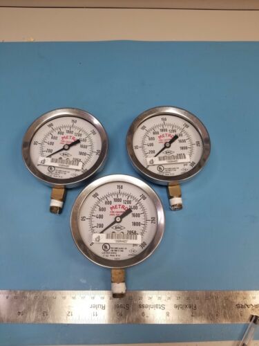 (3) Metro 300PSI Pressure Gauge for Fire Protection Service W101