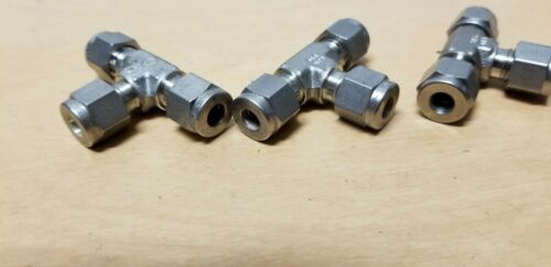 3 New Swagelok Stainless Steel Tee Union Tube Fittings 1/4" SS-400-3