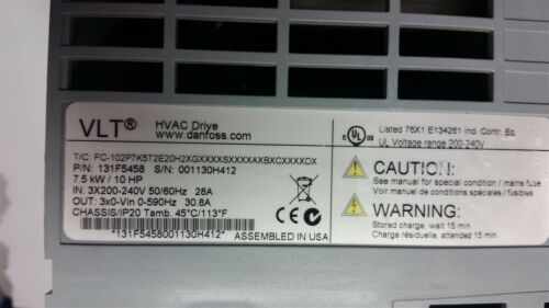 Danfoss 7.5kw 10hp Vlt Hvac Drive 131f5458