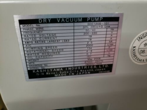 Kashiyama Dry Vacuum Pump SDE120S-101 200-20V