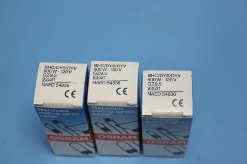 3 Osram BHC/DYS/DYV Halogen Photo Optic Lamps 600W 120V GZ9.5