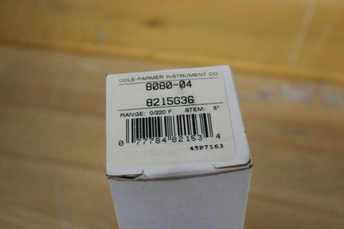 New Cole Parmer Stainless Steel 220° F 1.7" Face 8"L Thermometer 08080-04