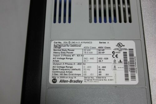 Allen Bradley Powerflex 70 30HP AC Drive 20AD040A0AYNANC0 SER.A W/ EXTRAS