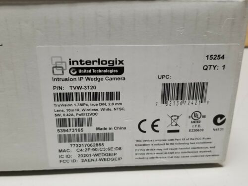 New Interlogix IP wedge Security Camera TVW-3120