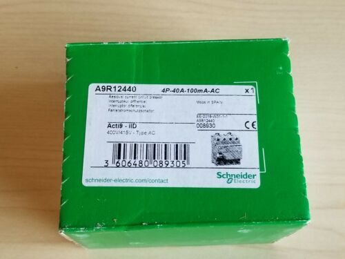New Schneider Residual Current 40A 400V Circuit Breaker A9R12440 ACTi9 4 Pole