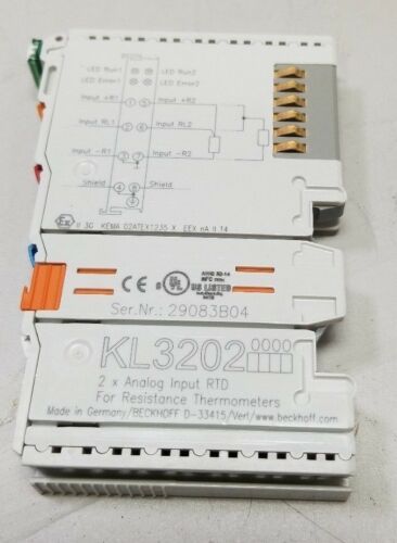 BECKHOFF KL3202 2 CHANNEL ANALOG INPUT TERMINAL RTD FOR RESISTANCE THERMOMETERS