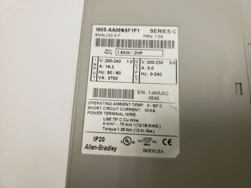 Allen Bradley 160S-AA08NSF1P1 Ser C Speed Controller 2HP