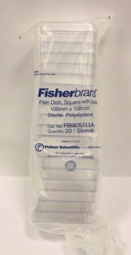 20 Fisher Scientific Square Polystyrene Petri Dish w/ Grid FB0875711A 100 mm