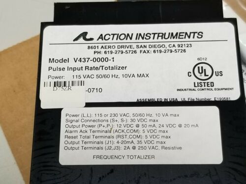 New Action Instruments Visipak Pulse Input Rate/Totalizer Panel Meter V437-0000-
