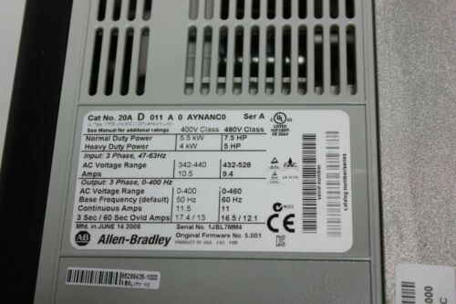 Allen Bradley Powerflex 70 7.5hp AC Drive 20AD011A0AYNANC0