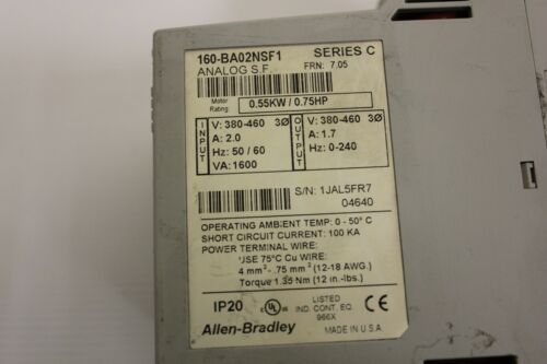 Allen Bradley 160 BA02NSF1 series C Speed Controller module analog S F