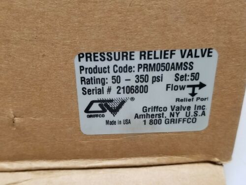 New Griffco Pressure Relief Valve 50-300psi PRM050AMSS