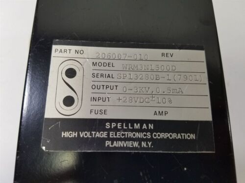 Spellman High Voltage Power Supply 206007-010 Wrm3n1500d 0-3kv 0.5ma