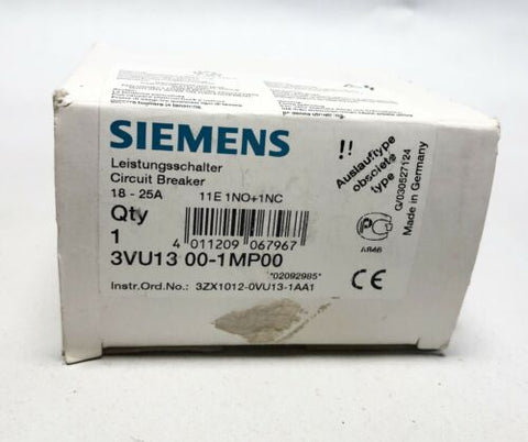 Siemens 3VU13 00-1MP00 Circuit Breaker 11E 1NO+1NC