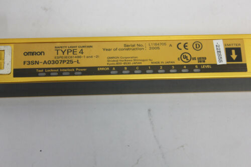 Omron Type 4 Safety Light Curtain 12" F3SN-A0307P25-L 24VDC