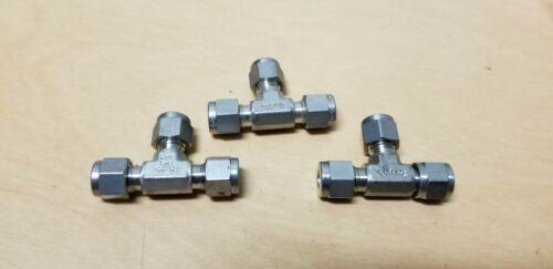 3 New Swagelok Stainless Steel Tee Union Tube Fittings 1/4" SS-400-3