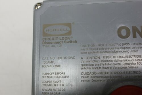 New Hubbell Circuit-Lock Safety Disconnect Switch 100A 600V HBLDS10AC