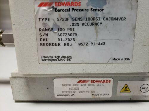 Edwards Barocel Pressure Sensor Type 572DF 100Psi With 525A Thermal Base