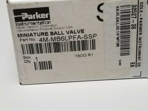 New Parker Stainless Steel 1/4" NPT Ball Valve 4M-MB6LPFA-SSP PFA Seal