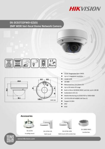 Hikvision DS-2CD2722FWD-IS WDR Vari-Focal Dome network Security Camera PoE
