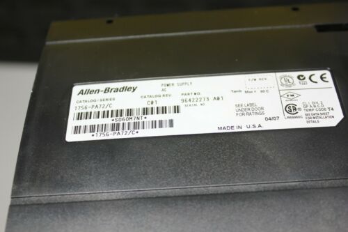 Allen Bradley 7 Slot PLC Chassis & Power Supply 1756-PA72/C A7 B Controllogix