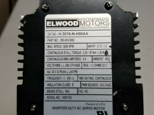 Elwood AC Servo Motor H-3016-N-H00AA 5000RPM